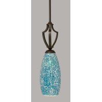 Zilo 1 Light Mini Pendant Shown In Dark Granite Finish With 5.5 Turquoise Fusion Glass