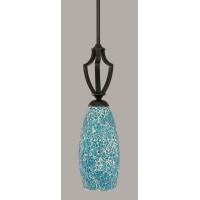 Zilo 1 Light Mini Pendant Shown In Matte Black Finish With 5.5 Turquoise Fusion Glass