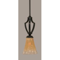 Zilo 1 Light Mini Pendant Shown In Matte Black Finish With 5.5 Fluted Amber Crystal Glass