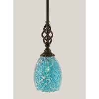 Elegante Mini Pendant With Hang Straight Swivel Shown In Dark Granite Finish With 5 Turquoise Fusion Glass