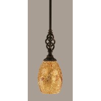 Elegante Mini Pendant With Hang Straight Swivel Shown In Dark Granite Finish With 5 Gold Fusion Glass