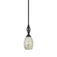 Elegante Mini Pendant With Hang Straight Swivel Shown In Dark Granite Finish With 5 Natural Fusion Glass