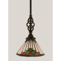 Elegante Mini Pendant With Hang Straight Swivel Shown In Dark Granite Finish With 7 Green Sunray Art Glass