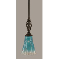 Elegante Mini Pendant With Hang Straight Swivel Shown In Dark Granite Finish With 5.5 Teal Crystal Glass