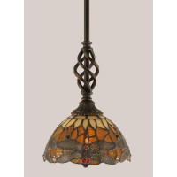 Elegante Mini Pendant With Hang Straight Swivel Shown In Dark Granite Finish With 7 Amber Dragonfly Art Glass