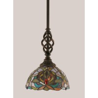 Elegante Mini Pendant With Hang Straight Swivel Shown In Dark Granite Finish With 7 Kaleidoscope Art Glass