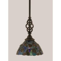 Elegante Mini Pendant With Hang Straight Swivel Shown In Dark Granite Finish With 7 Blue Mosaic Art Glass