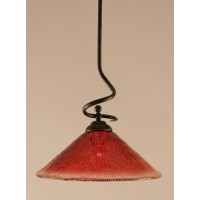 Capri Stem Pendant With Hang Straight Swivel Shown In Dark Granite Finish With 16 Raspberry Crystal Glass