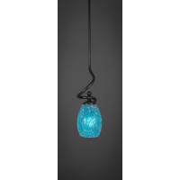 Capri Stem Mini Pendant With Hang Straight Swivel Shown In Dark Granite Finish With 5 Turquoise Fusion Glass