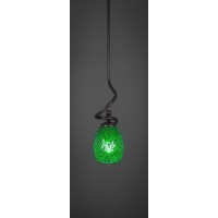 Capri Stem Mini Pendant With Hang Straight Swivel Shown In Dark Granite Finish With 5 Green Fusion Glass