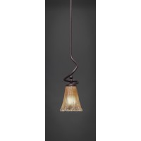 Capri Stem Mini Pendant With Hang Straight Swivel Shown In Dark Granite Finish With 5.5 Fluted Amber Crystal Glass