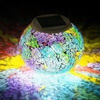 Pandawill Color Changing Mosaic Solar Light, Multi-Colored1 Waterproof/Weatherproof Crystal Glass Globe Ball Light For For Garden, Patio, Party, Yard, Outdoor/Indoor Decorations