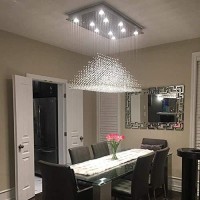 Siljoy Modern Rectangle Crystal Chandelier Lighting, Large Flush Mount Chandelier For Dinning Room, Raindrop Ceiling Light Fixture For Kitchen Island Living Room, L 40