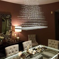 Siljoy Modern Rectangle Crystal Chandelier Lighting, Large Flush Mount Chandelier For Dinning Room, Raindrop Ceiling Light Fixture For Kitchen Island Living Room, L 40