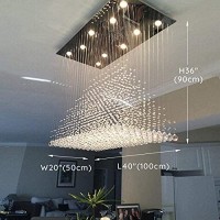 Siljoy Modern Rectangle Crystal Chandelier Lighting, Large Flush Mount Chandelier For Dinning Room, Raindrop Ceiling Light Fixture For Kitchen Island Living Room, L 40