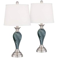 Regency Hill Arden Coastal Table Lamps 25 High Set Of 2 Green Blue Glass Twist Column Steel Base Empire Shade Decor For Living Room Bedroom House Bedside Nightstand Home Office