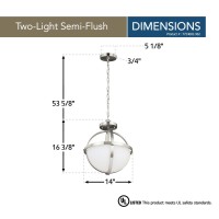 Sea Gull Lighting 7724602-962 Alturas Two-Light Semi-Flush Convertible Pendant With Etched White Inside Glass Shade, Brushed Nickel Finish