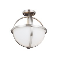 Sea Gull Lighting 7724602-962 Alturas Two-Light Semi-Flush Convertible Pendant With Etched White Inside Glass Shade, Brushed Nickel Finish