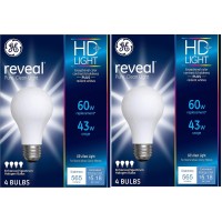 Ge Lighting 67770 Reveal 43-Watt (60-Watt Replacement) 565-Lumen A19 Light Bulb With Medium Base, (Pack Of 8)