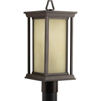 Progress Lighting Endicott Collection 1-Light Etched Umber Linen Glass Craftsman Outdoor Post Lantern Light Antique Bronze