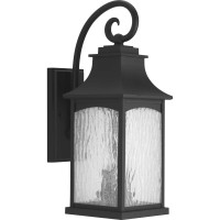 Progress Lighting Maison Collection 2-Light Water Seeded Glass Farmhouse Outdoor Medium Wall Lantern Light Textured Black