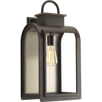 Progress Lighting Refuge Collection 1-Light Clear/Etched Umber Glass Farmhouse Outdoor Large Wall Lantern Light Oil Rubbed Bronze