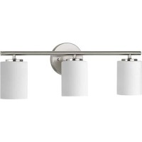 Replay Collection 3-Light Etched White Glass Modern Bath Vanity Light Brushed Nickel