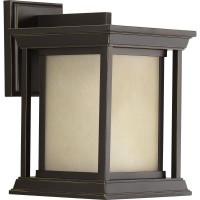 Progress Lighting Endicott Collection 1-Light Etched Umber Linen Glass Craftsman Outdoor Small Wall Lantern Light Antique Bronze