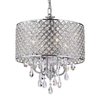 Edvivi Marya 4-Lights Chrome Round Crystal Chandelier Ceiling Fixture Beaded Drum Shade