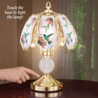 Collections Etc Touch Base Hummingbird Lamp With Gold-Tone Base And Colored Glass Panels, Tabletop Decorative Accent For Any Room In Home