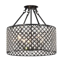 Edvivi Marya 4-Light Chrome Round Drum Semi Flush Mount Crystal Chandelier, Beaded Drum Shade | Glam Lighting