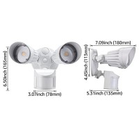 Leonlite Led Security Light, Motion Sensor Flood Lights Outdoor, Dusk To Dawn & Motion Detector 3 Modes, Adjustable 2-Head, Ip65 Waterproof, 20W(150W Equiv.), 5000K Daylight, Etl Listed, White