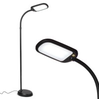 Brightech Litespan Slim Led Lamp, Modern Floor Reading Lamp Over Chair For Living Rooms & Offices, Tall Lamp With Adjustable Gooseneck, Crafts Work Light, Dimmable Standing Lamp For Bedroom - Black