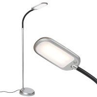 Brightech Litespan Slim - Super Bright Led Lamp For Reading & Crafts - Dimmable Lash Light With 3 Light Colors Incl. Natural Daylight - Adjustable Gooseneck Pole Lamp For Offices - Silver