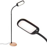 Brightech Litespan Slim Floor Lamp, Modern Led Lamp For Living Rooms & Offices, Tall Lamp With Adjustable Gooseneck, Work Light For Crafts, Dimmable Standing Lamp For Bedroom Reading - Wood