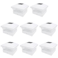 Iglow 8 Pack White Outdoor Garden 5 X 5 Solar Led Post Deck Cap Square Fence Light Landscape Lamp Lawn Pvc Vinyl Wood