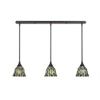 3 Light Linear Pendalier With Hang Straight Swivels Shown In Bronze Finish With 7 Crescent Art Glass