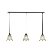 3 Light Linear Pendalier With Hang Straight Swivels Shown In Dark Granite Finish With 7 Vanilla Leaf Glass