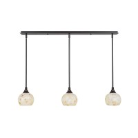 3 Light Linear Pendalier With Hang Straight Swivels Shown In Dark Granite Finish With 6 Mystic Seashell Glass