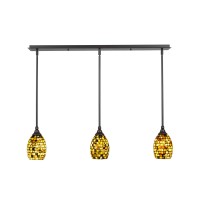 3 Light Linear Pendalier With Hang Straight Swivels Shown In Dark Granite Finish With 5 Sea Haze Seashell Glass