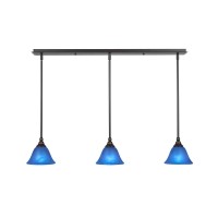 3 Light Linear Pendalier With Hang Straight Swivels Shown In Dark Granite Finish With 7 Blue Italian Glass