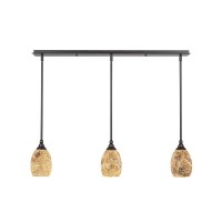 3 Light Linear Pendalier With Hang Straight Swivels Shown In Dark Granite Finish With 5 Gold Fusion Glass