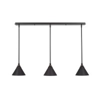 3 Light Linear Pendalier With Hang Straight Swivels Shown In Dark Granite Finish With 7 Dark Granite Cone Metal Shade