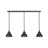 3 Light Linear Pendalier With Hang Straight Swivels Shown In Dark Granite Finish With 7 Dark Granite Double Bubble Metal Shade