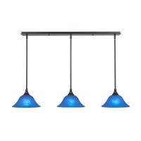 3 Light Linear Pendalier With Hang Straight Swivels Shown In Dark Granite Finish With 10 Blue Italian Glass