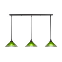 3 Light Linear Pendalier With Hang Straight Swivels Shown In Dark Granite Finish With 10 Kiwi Green Crystal Glass