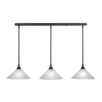 3 Light Linear Pendalier With Hang Straight Swivels Shown In Dark Granite Finish With 12 Italian Bubble Glass