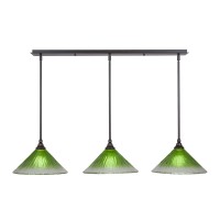 3 Light Linear Pendalier With Hang Straight Swivels Shown In Dark Granite Finish With 12 Kiwi Green Crystal Glass