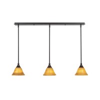 3 Light Linear Pendalier With Hang Straight Swivels Shown In Dark Granite Finish With 7 Firre Saturn Glass