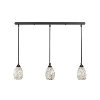 3 Light Linear Pendalier With Hang Straight Swivels Shown In Dark Granite Finish With 5 Natural Fusion Glass